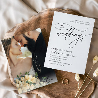 Minimalistische zwart-wit foto bruiloft kaart