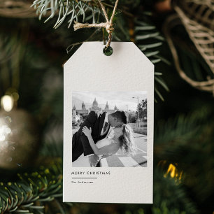 Minimalistische zwart-wit foto kerstcadeau cadeaulabel