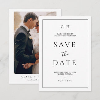 Minimalistische Zwart-Wit Foto Save the Date Kaart