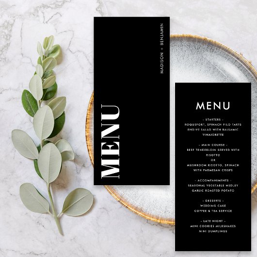 Minimalistische zwart-wit gedurfde moderne bruilof menu