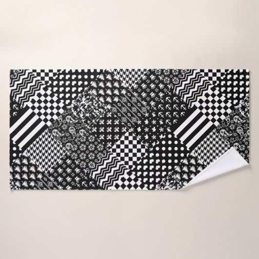 Minimalistische zwart-wit gemengde patroon stijl badhanddoek (Badhanddoek)