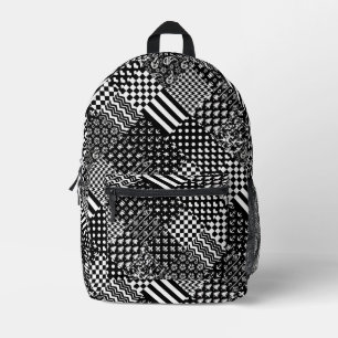 Minimalistische zwart-wit gemengde patroon stijl bedrukte rugzak