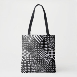 Minimalistische zwart-wit gemengde patroon stijl draagtas