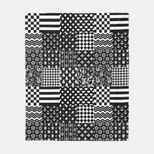 Minimalistische zwart-wit gemengde patroon stijl fleece deken