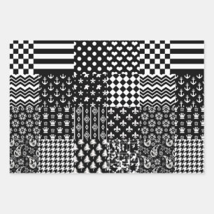 Minimalistische zwart-wit gemengde patroon stijl inpakpapier vel