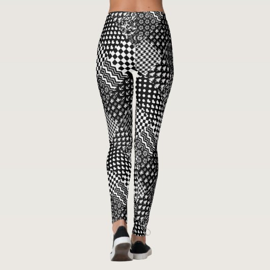 Minimalistische zwart-wit gemengde patroon stijl leggings (Achterkant)