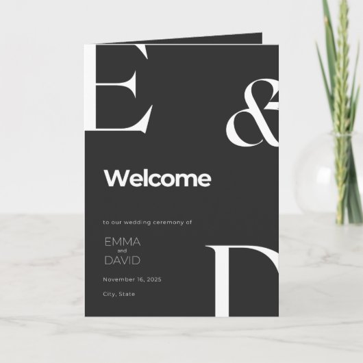 Minimalistische zwart-wit gevouwen bruiloft progra programma (Voorkant)