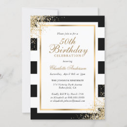 Minimalistische Zwart Wit Goud Confetti 50ste Verj Kaart