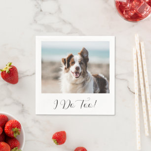 Minimalistische zwart-wit hond foto trouwfeest servet