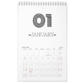 Minimalistische zwart-wit kalender (Jan 2026)