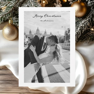 Minimalistische zwart-wit kerstfoto feestdagenkaart