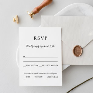 Minimalistische Zwart-Wit Maaltijdkeuze RSVP Kaartje
