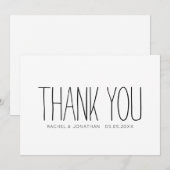 Minimalistische zwart-wit moderne bruiloft bedankkaart (Voorkant / Achterkant)