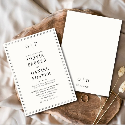 Minimalistische zwart-wit moderne elegante bruilof kaart