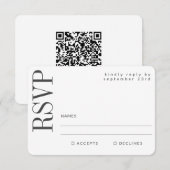 Minimalistische zwart wit moderne elegante bruilof RSVP kaartje (Voorkant / Achterkant)
