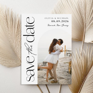 Minimalistische zwart-wit moderne foto bruiloft save the date