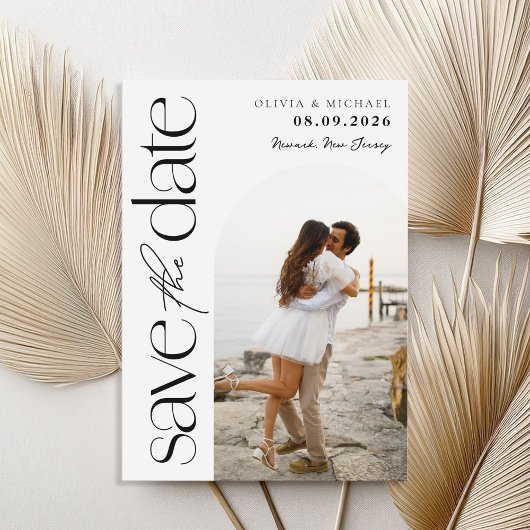 Minimalistische zwart-wit moderne foto bruiloft save the date