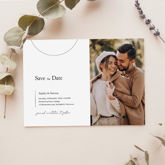 Minimalistische zwart-wit moderne foto save the date