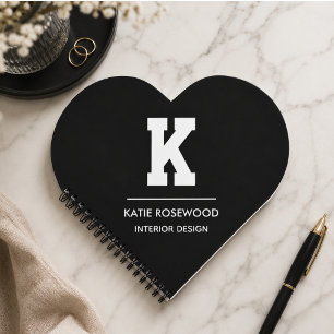 Minimalistische zwart-wit moderne monogram hoes-Ma Notitieboek