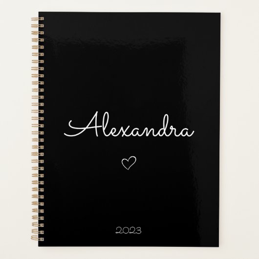 Minimalistische zwart-wit moderne naam planner (Voorkant)