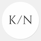 Minimalistische zwart-wit monogram bruiloft ronde sticker (Voorkant)