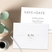 Minimalistische zwart-wit monogram bruiloft ronde sticker