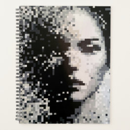 Minimalistische zwart-wit pixel portret planner 
