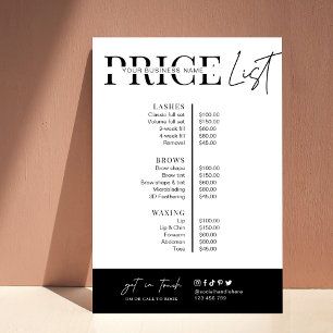 Minimalistische Zwart-Wit Prijslijst voor Bedrijve Poster