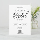 Minimalistische Zwart-Wit QR-Code Bruiloftsdouche Kaart (Staand voorkant)