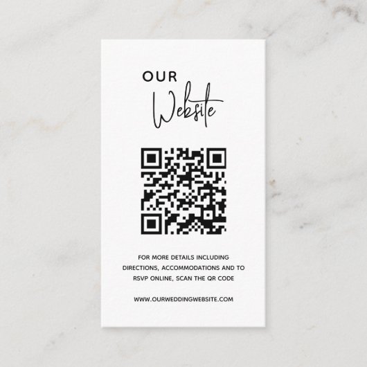 Minimalistische zwart-wit QR-code moderne bruiloft Informatiekaartje (Voorkant)
