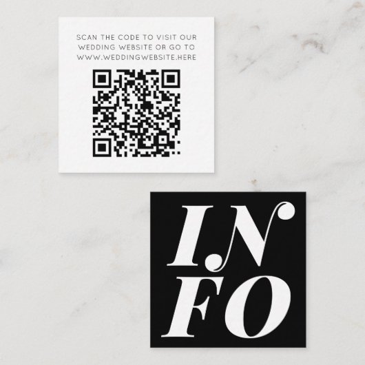 Minimalistische Zwart Wit QR Code Online Trouwinfo Informatiekaartje (Voorkant / Achterkant)