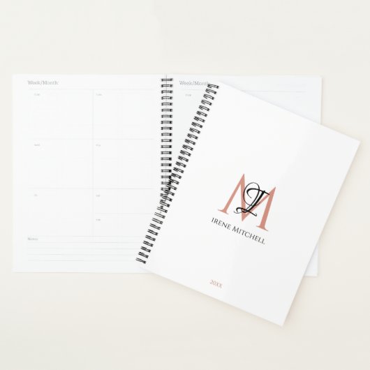 Minimalistische Zwart Wit Roos Gouden Monogram Naa Planner (Display)