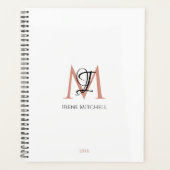 Minimalistische Zwart Wit Roos Gouden Monogram Naa Planner (Voorkant)