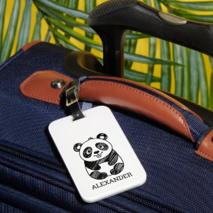Minimalistische zwart-wit Schattigee panda tekenin Bagagelabel