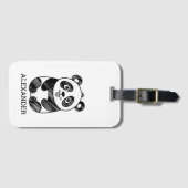 Minimalistische zwart-wit Schattigee panda tekenin Bagagelabel (Voorkant (horizontaal))