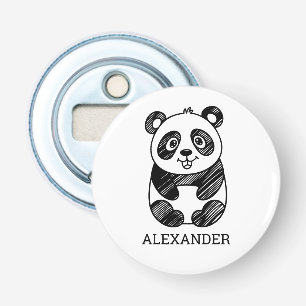 Minimalistische zwart-wit Schattigee panda tekenin Button Flesopener