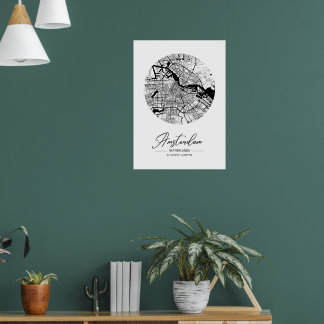 Minimalistische zwart-wit stadkaart van Amsterdam Poster