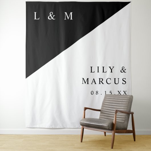 Minimalistische zwart-wit trouwfoto achtergrond wandkleed (In situ)