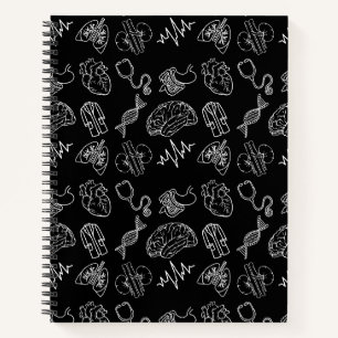Minimalistische zwart-witpatroon medische pictogra notitieboek