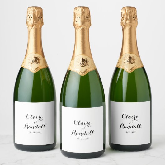 Minimalistische zwart-witte bruiloft mousserende w sparkling wijnetiket (Flessen)