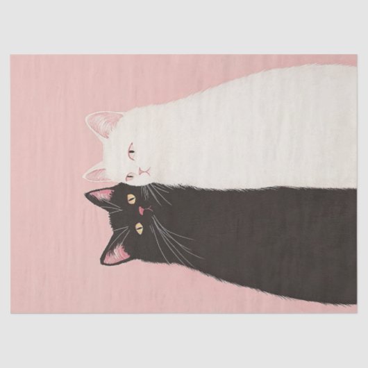 Minimalistische zwart-witte kat ontkoppeling tissuepapier (Voorkant)