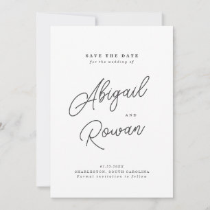 Minimalistische Zwart Witte Script Save the Date K Kaart