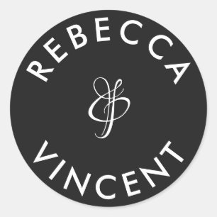 Minimalistische Zwart Witte Trouwdag Persoonlijke Ronde Sticker