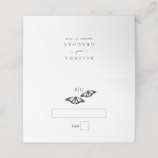 Minimalistische zwart witte vlinder monogram bruil (Buitenkant ongevouwen)
