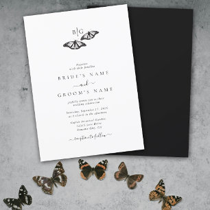 Minimalistische zwart witte vlinder monogram bruil kaart