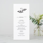 Minimalistische zwart witte vlinder monogram bruil menu (Staand voorkant)