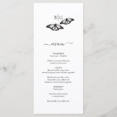 Minimalistische zwart witte vlinder monogram bruil menu (Voorkant)