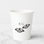 Minimalistische zwart witte vlinder monogram bruil papieren bekers (Voorkant)