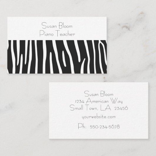 Minimalistische zwart-witte Zebra Stripe Visitekaartje (Voorkant / Achterkant)