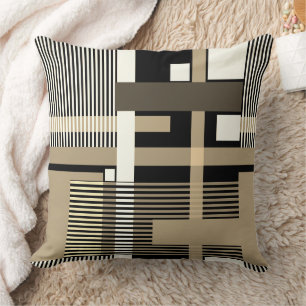 Minimalistische zwarte beige geometrische patchwor kussen